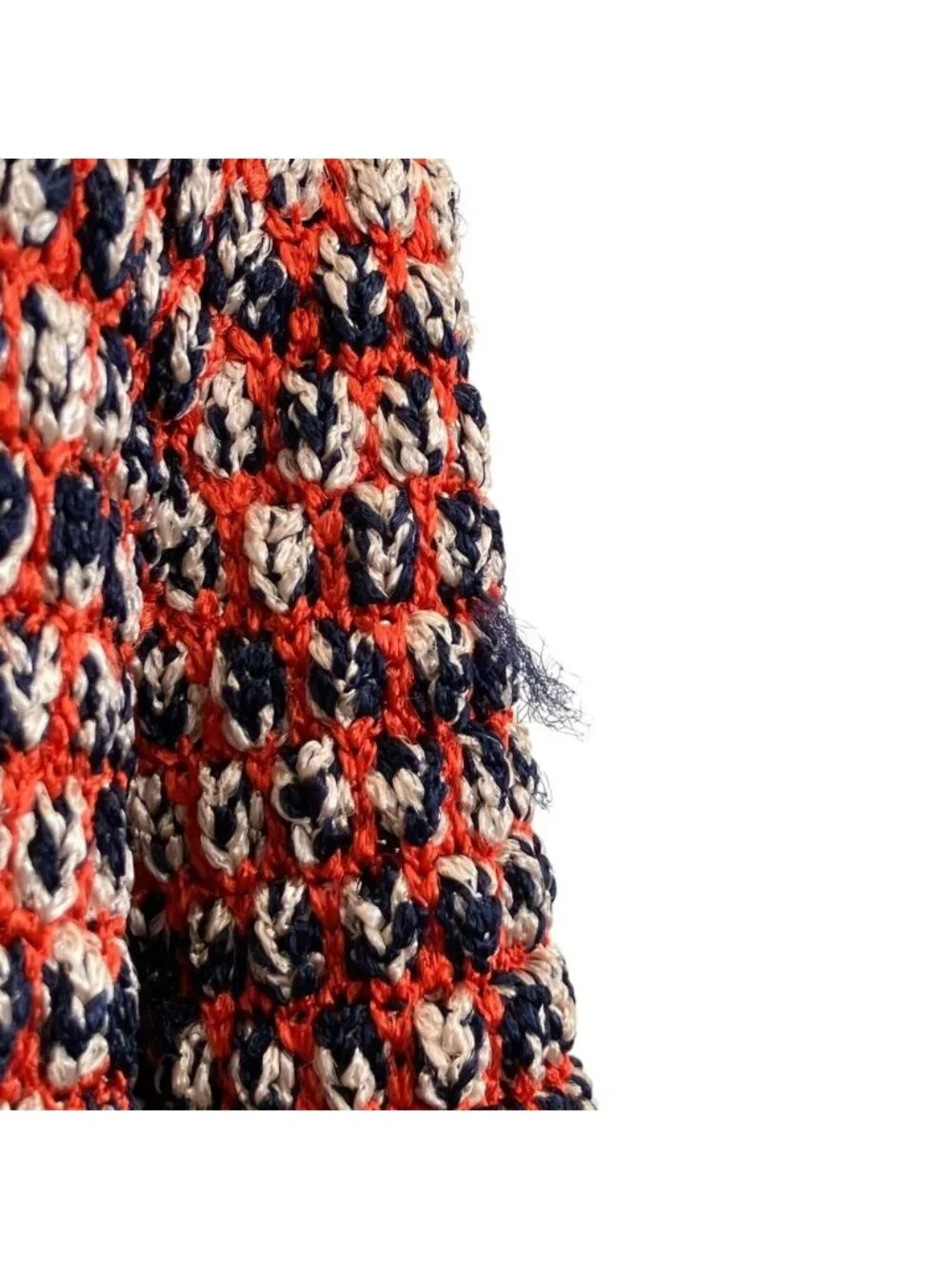 Chanel CC Logo Chain Knit Cardigan 34 Orange Navy